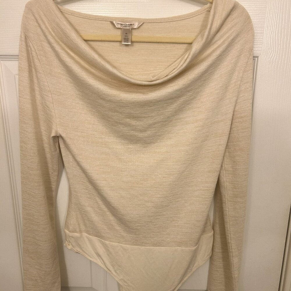 Banana Republic Womens Rich Luxespun Bodysuit Cowlneck Cognac Ivory M